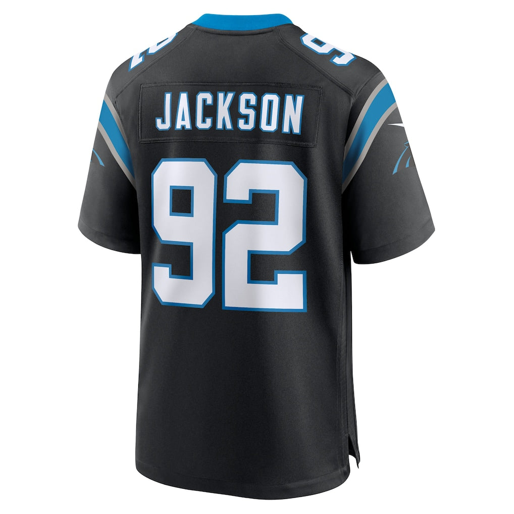 Elroe C.Panthers #92 Cam Jackson Black Team Game Jersey