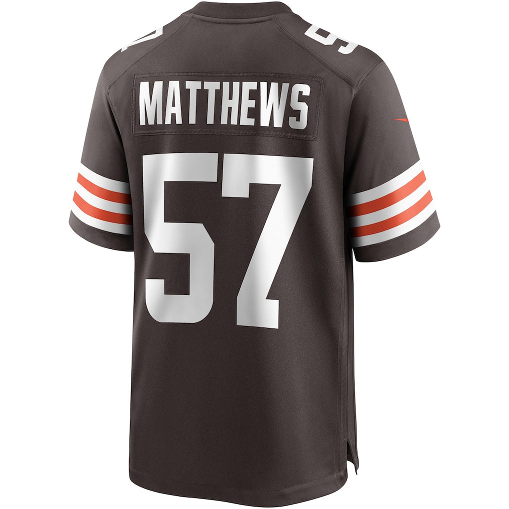Elroe C.Browns #57 Clay Matthews Brown Game Retired Player Jersey