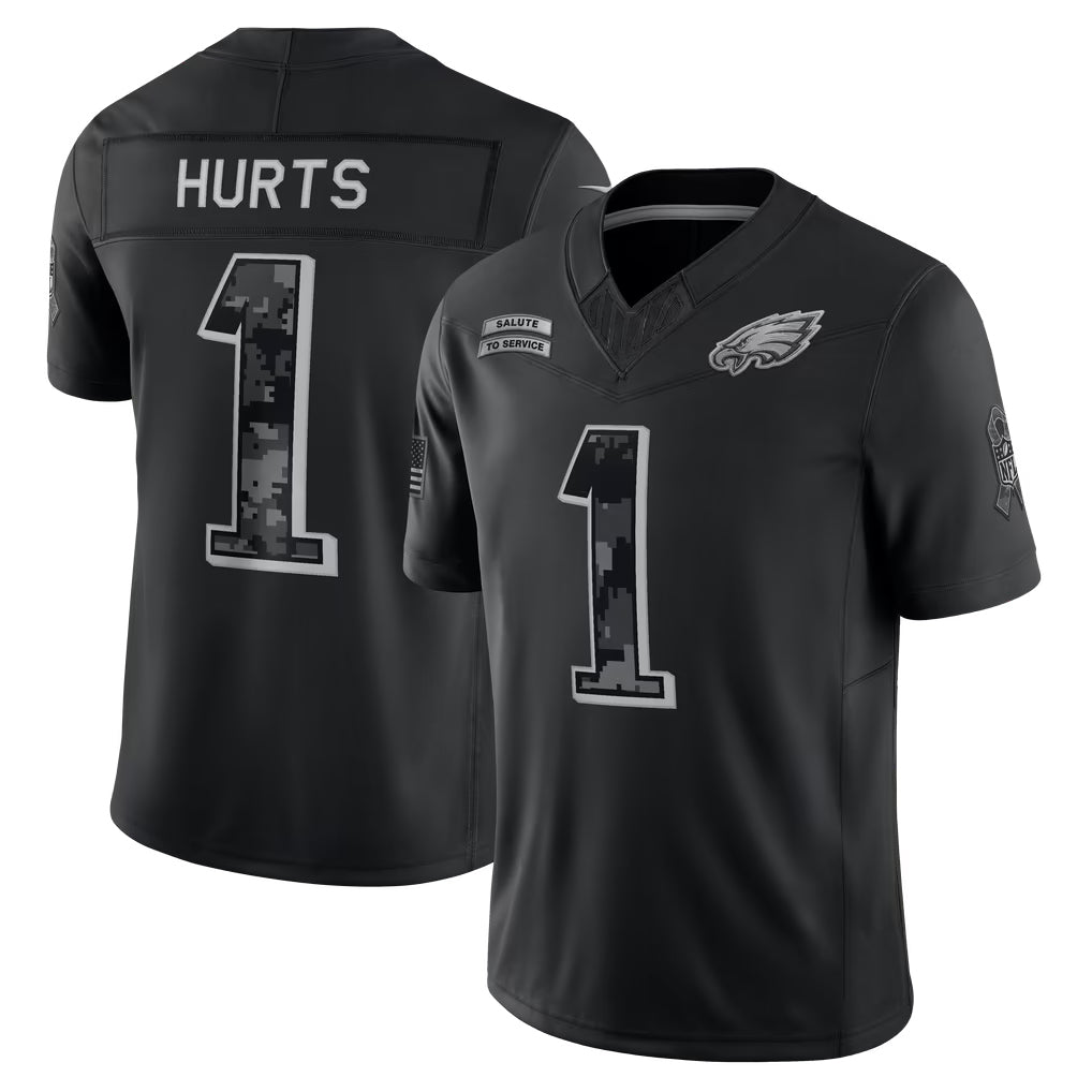 Elroe P.Eagles #1 Jalen Hurts Player Black Limited 2026 Salute to Service Home Game Stitched Jerseys