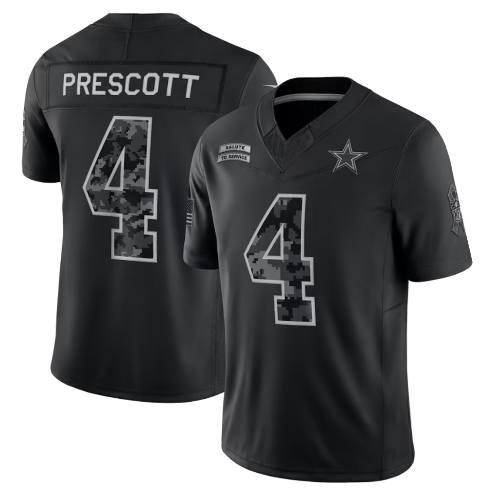 Elroe D.Cowboys #4 Dak Prescott Player Black Limited 2026 Salute to Service Home Game Stitched Jerseys