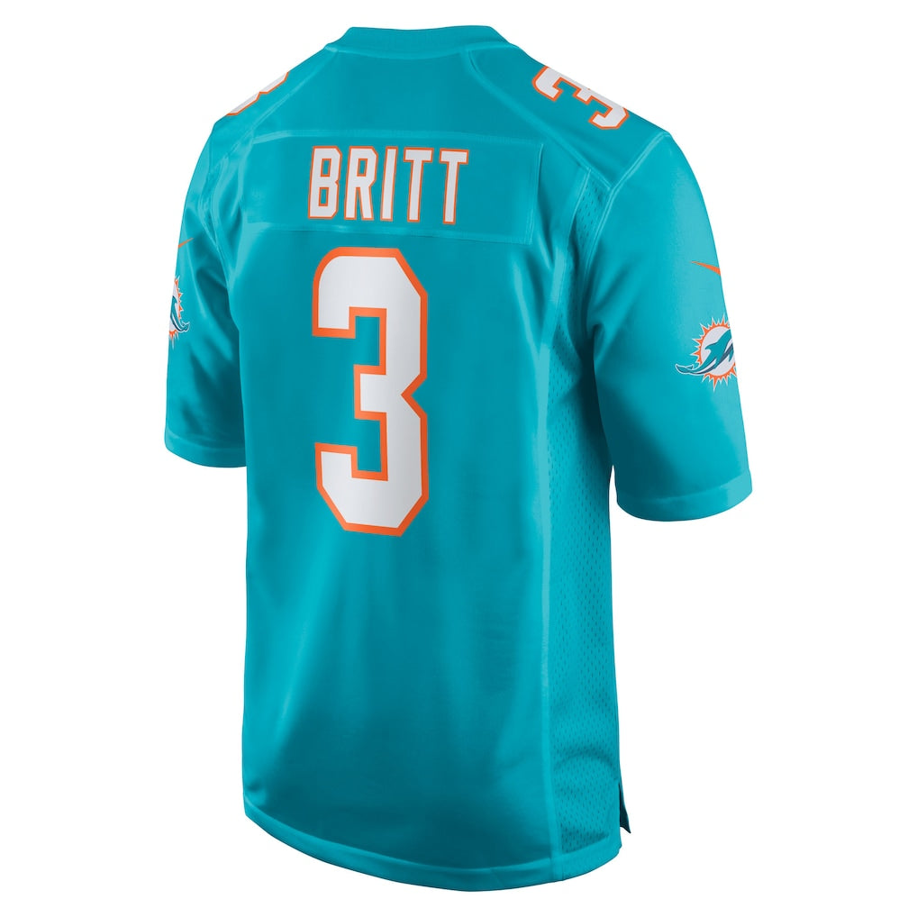 Elroe M.Dolphins #3 K.J. Britt Aqua Team Game Jersey