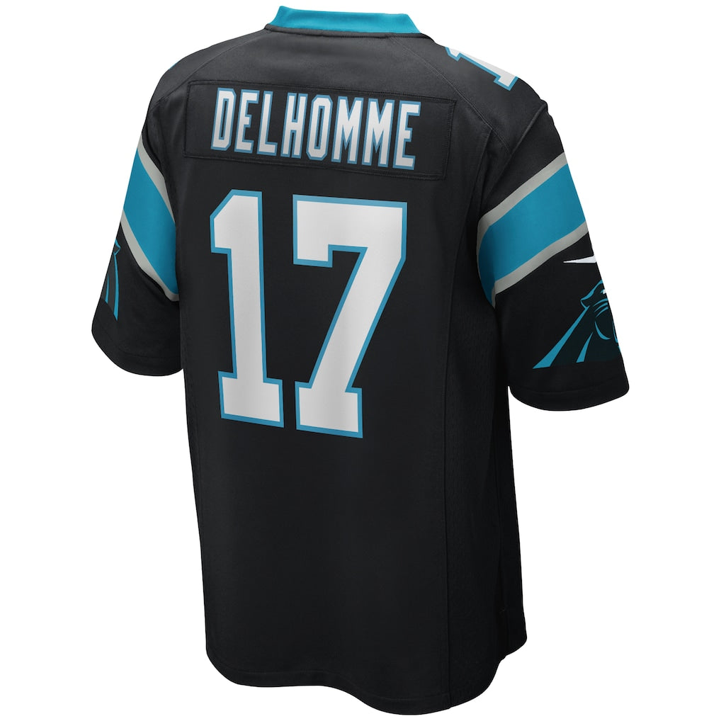 Elroe C.Panthers #17 Jake Delhomme Black Game Retired Player Jersey