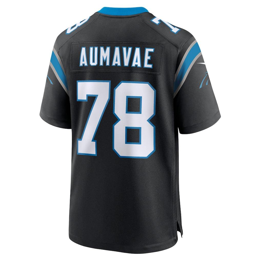 Elroe C.Panthers #78 Popo Aumavae Black Team Game Jersey