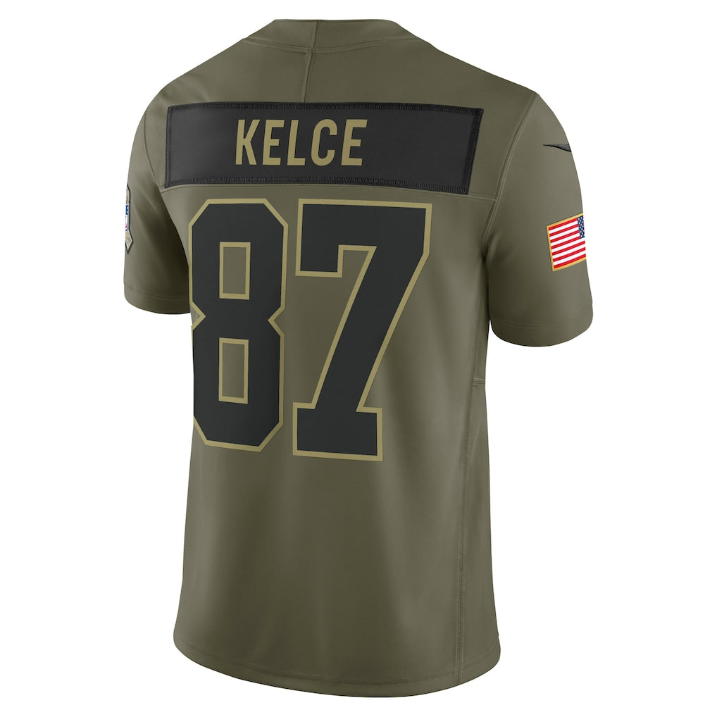 Elroe KC.Chiefs #87 Travis Kelce Olive 2025 Salute to Service Limited Jersey
