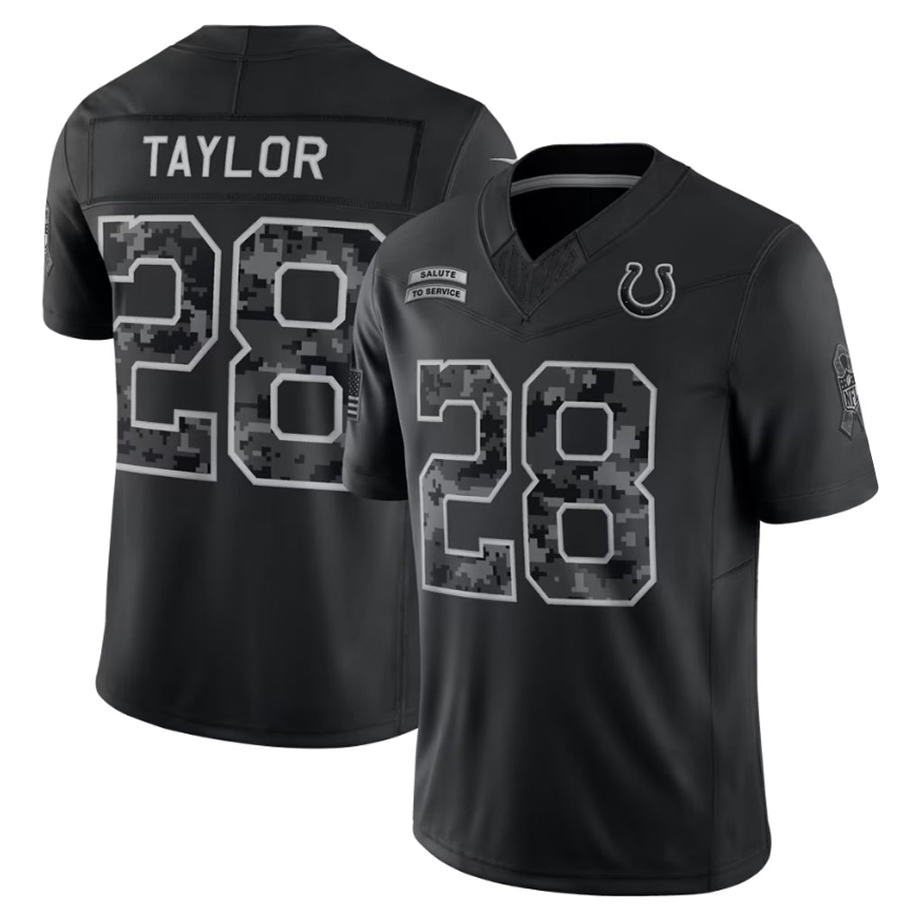 Elroe IN.Colts #28 Jonathan Taylor Player Black Limited 2026 Salute to Service Home Game Stitched Jerseys