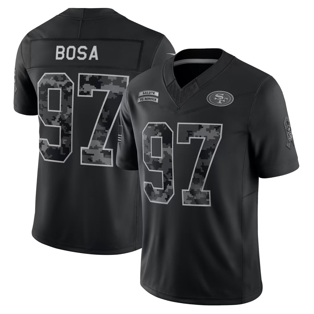 Elroe SF.49ers #97 Nick Bosa Player Black Limited 2026 Salute to Service Home Game Stitched Jerseys