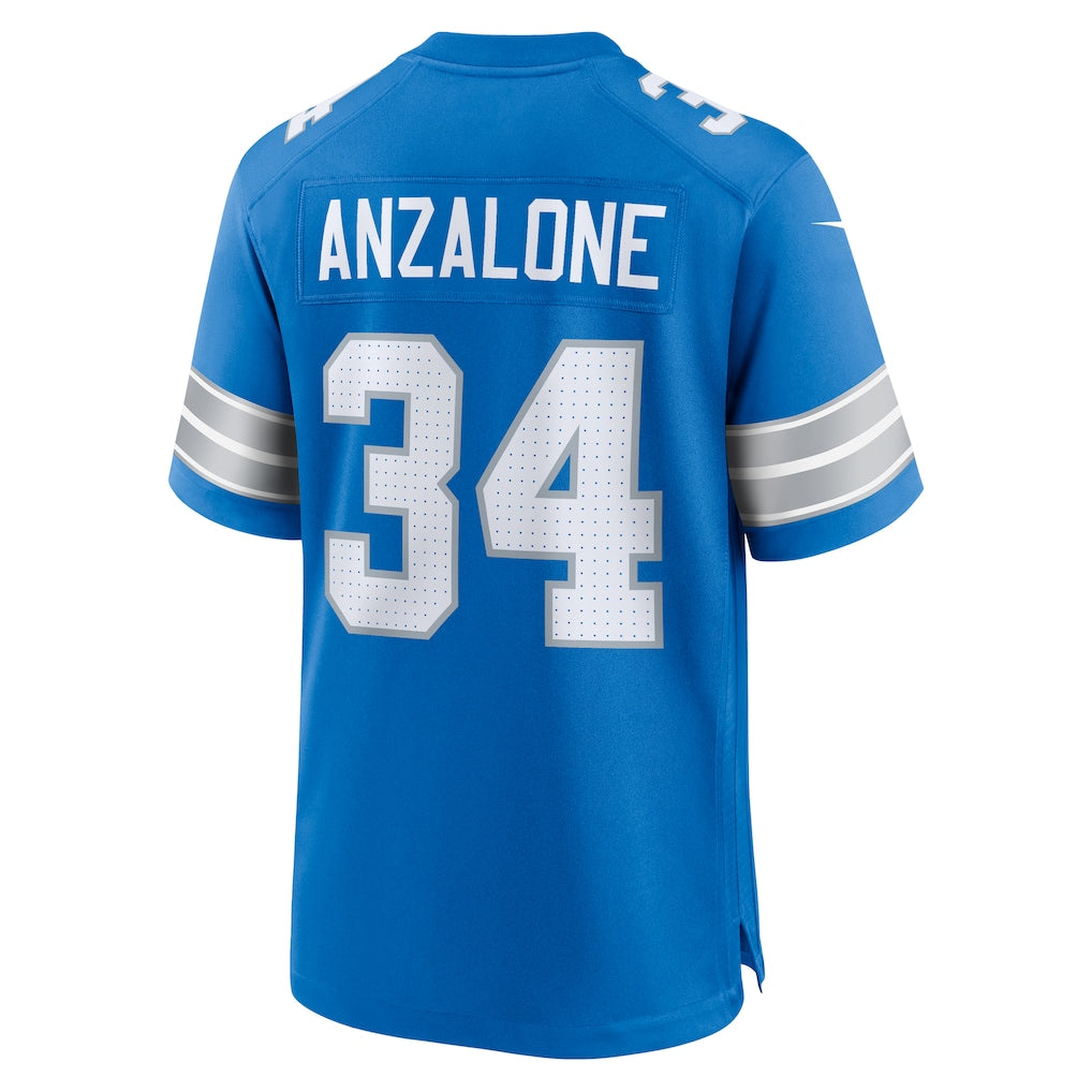 Elroe D.Lions #34 Alex Anzalone Blue Game Jersey