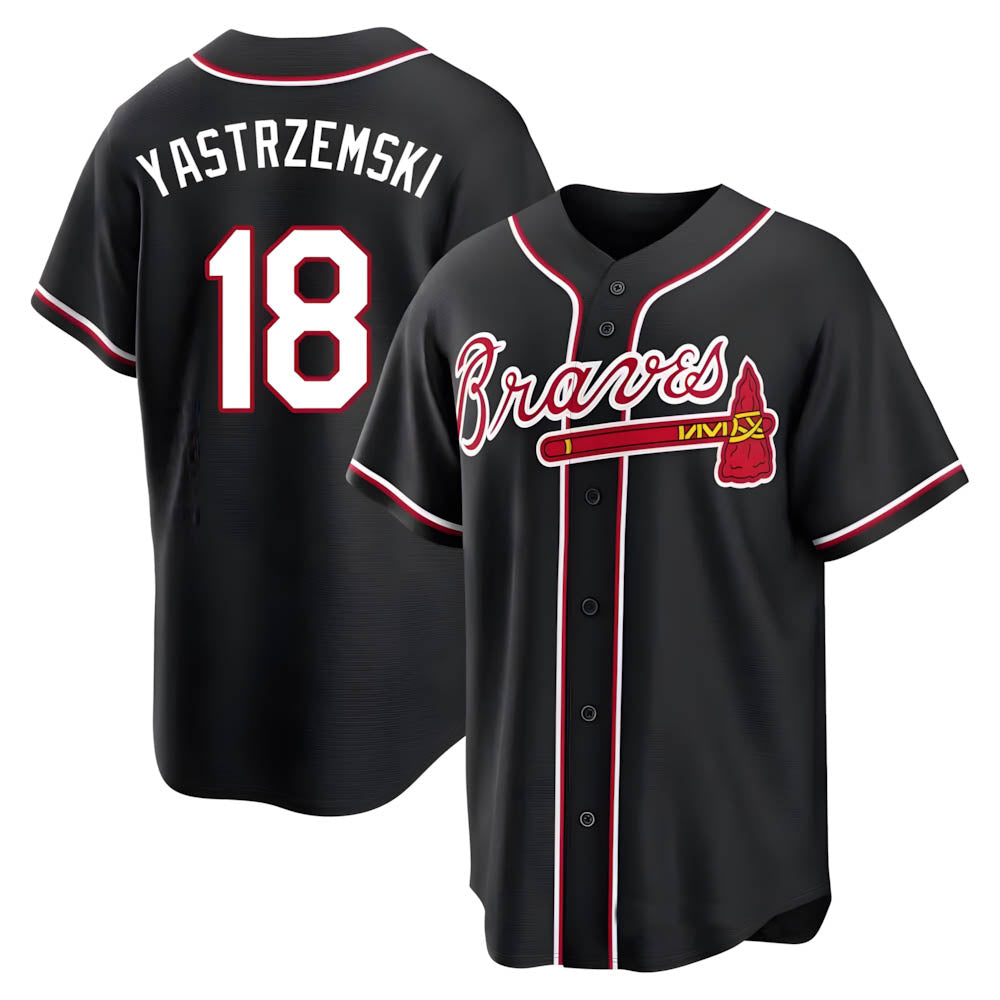 Elroe A.Braves #18 Mike Yastrzemski player Black Replica Fashion Out Stitched Jerseys