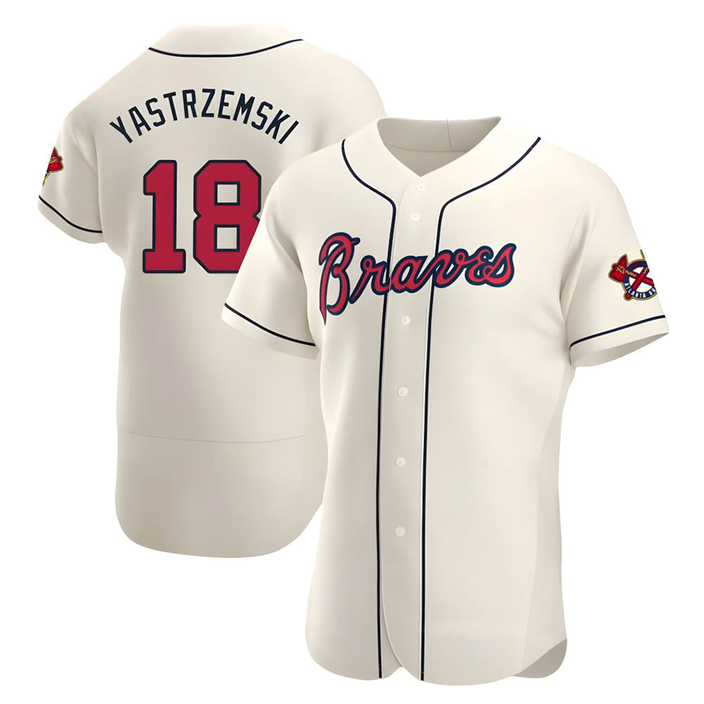 Elroe A.Braves #18 Mike Yastrzemski player Cream Authentic Alternate Stitched Jerseys