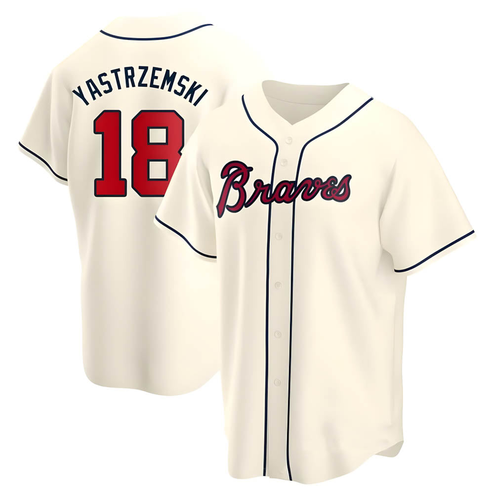 Elroe A.Braves #18 Mike Yastrzemski player Cream Replica Alternate Stitched Jerseys