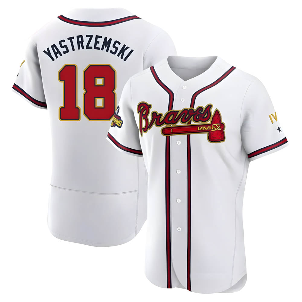 Elroe A.Braves #18 Mike Yastrzemski player Gold Authentic White Program Stitched Jerseys