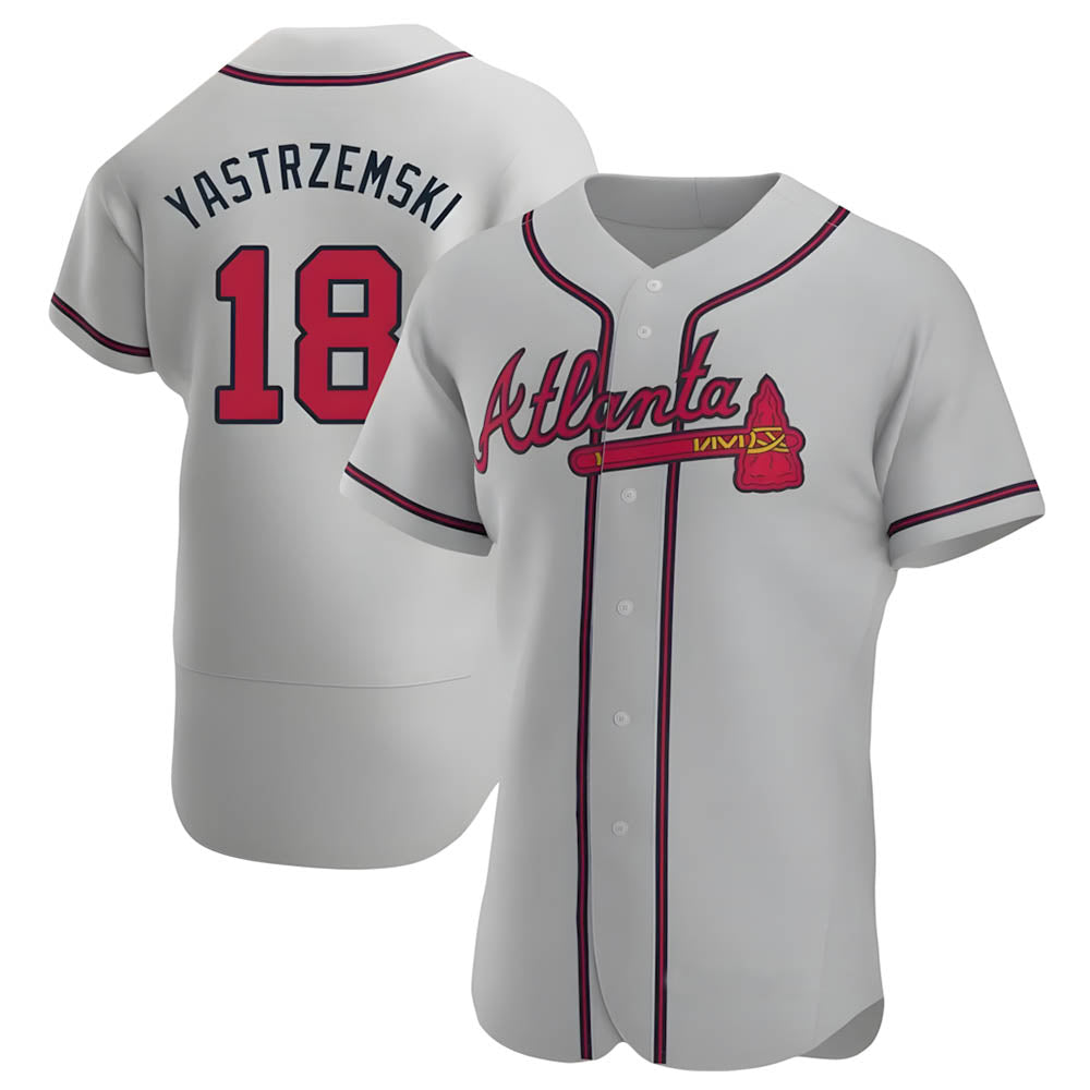 Elroe A.Braves #18 Mike Yastrzemski player Gray Authentic Road Stitched Jerseys