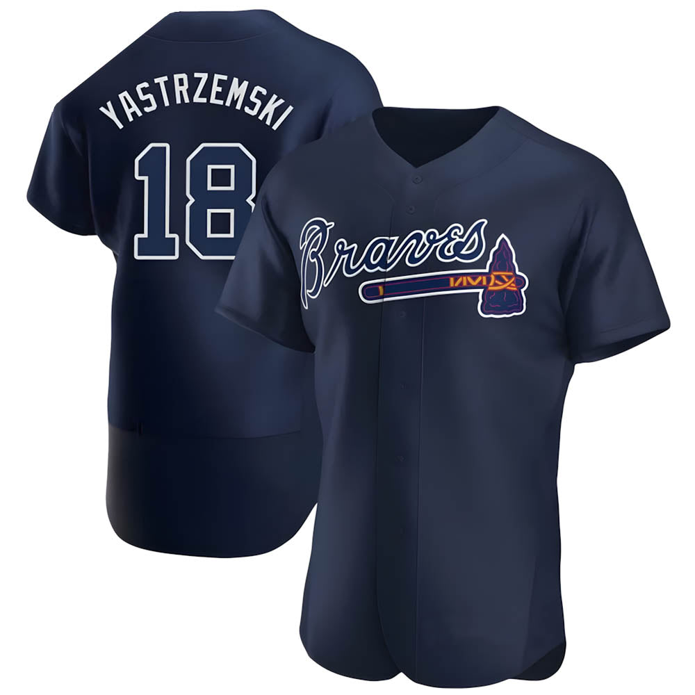 Elroe A.Braves #18 Mike Yastrzemski player Navy Authentic Alternate Team Stitched Jerseys