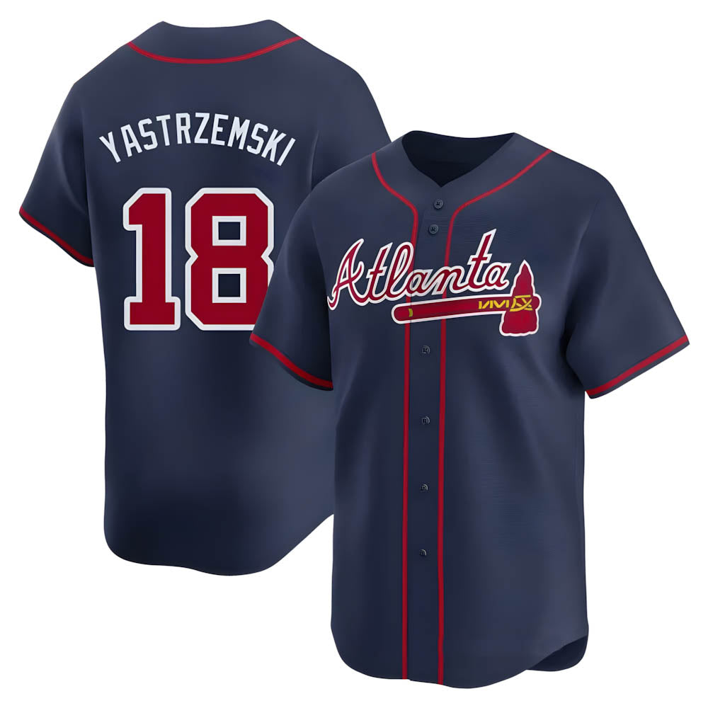 Elroe A.Braves #18 Mike Yastrzemski player Navy Limited Alternate Stitched Jerseys