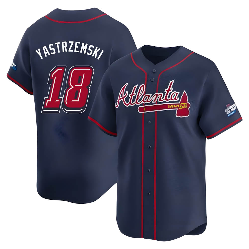 Elroe A.Braves #18 Mike Yastrzemski player Navy Limited Speedway Classic Alternate Stitched Jerseys