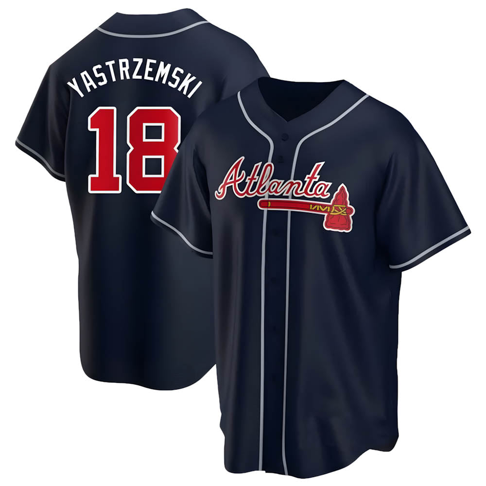 Elroe A.Braves #18 Mike Yastrzemski player Navy Replica Alternate Stitched Jerseys