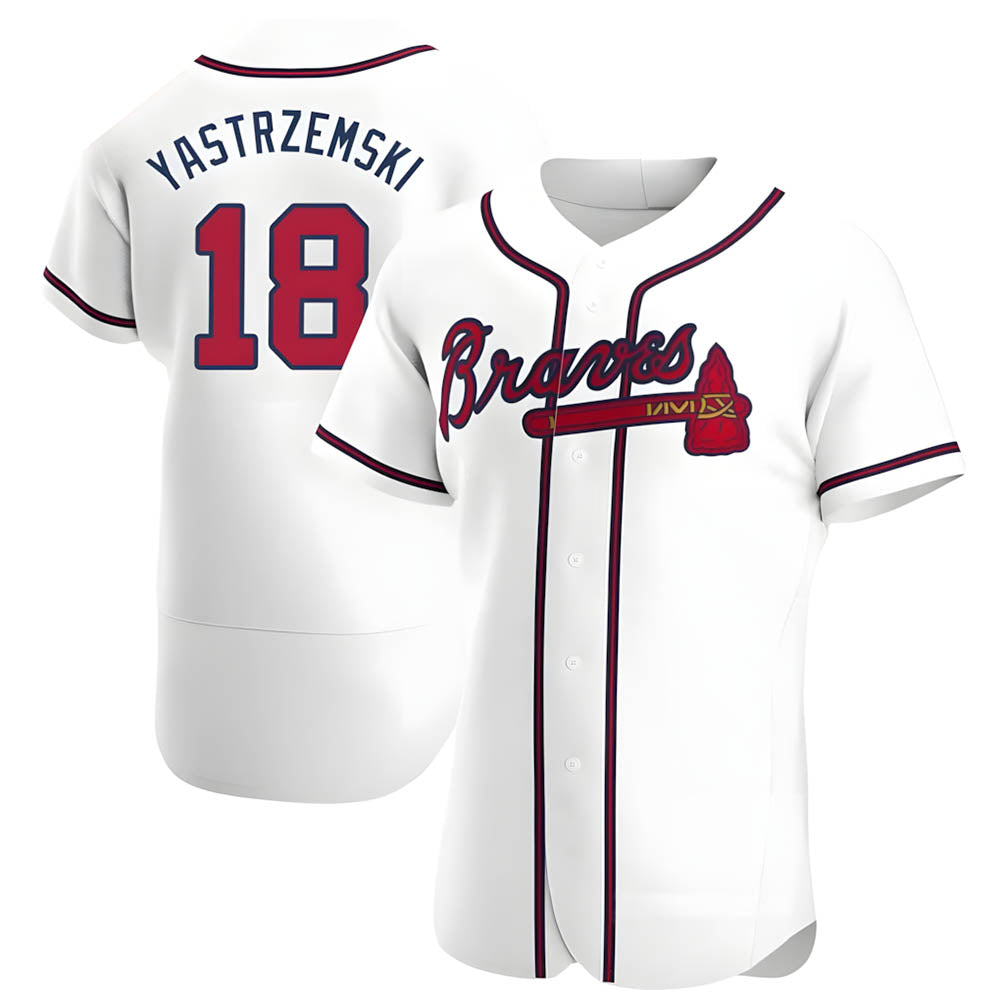 Elroe A.Braves #18 Mike Yastrzemski player White Authentic Home Stitched Jerseys