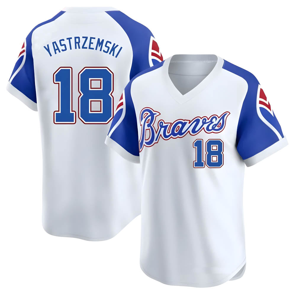 Elroe A.Braves #18 Mike Yastrzemski player White Limited Throwback Cooperstown Collection Stitched Jerseys