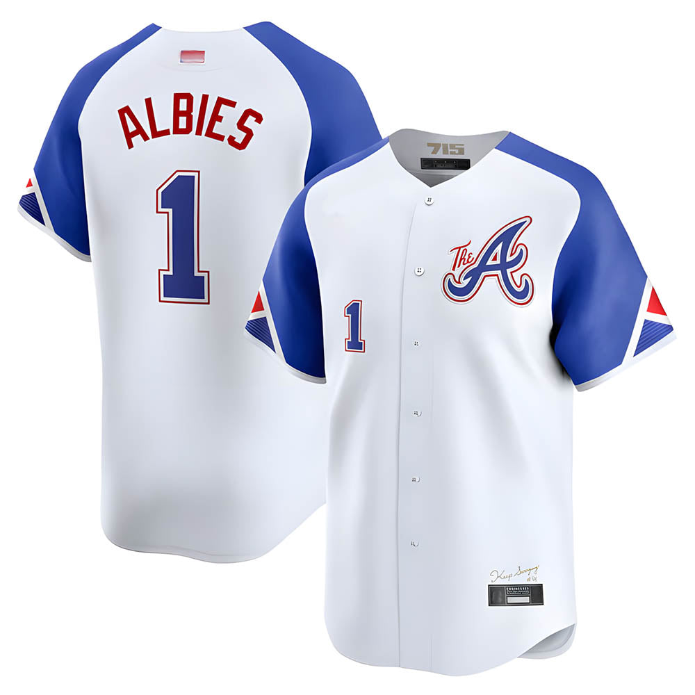 Elroe A.Braves #1 Ozzie Albies Player Blue City Connect Stitched Jerseys