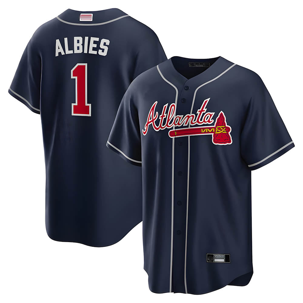 Elroe A.Braves #1 Ozzie Albies Player Navy Alternate Stitched Jerseys