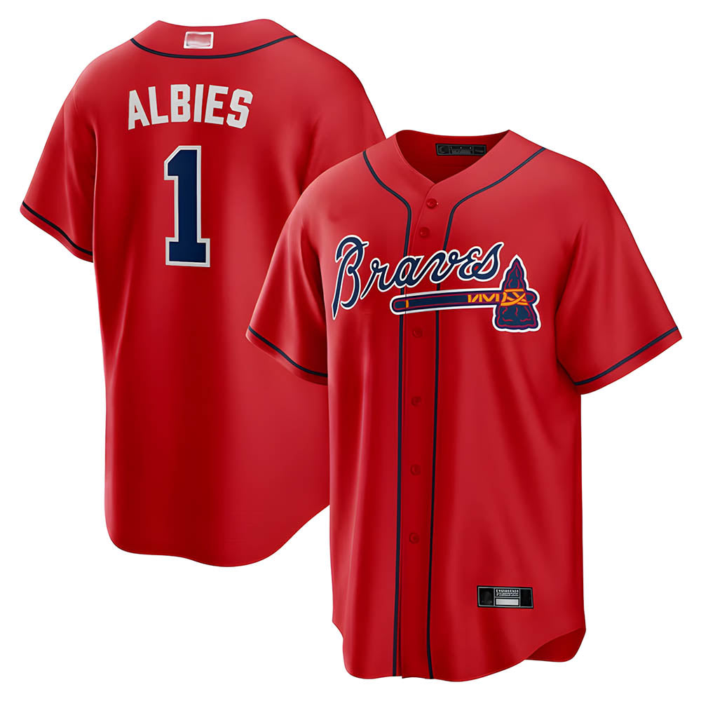 Elroe A.Braves #1 Ozzie Albies Player Red Alternate Stitched Jerseys