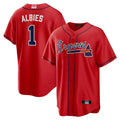 Elroe A.Braves #1 Ozzie Albies Player Red Alternate Stitched Jerseys