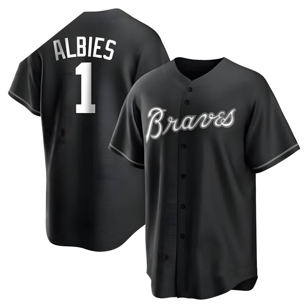 Elroe A.Braves #1 Ozzie Albies Player Black&White Replica Stitched Jerseys