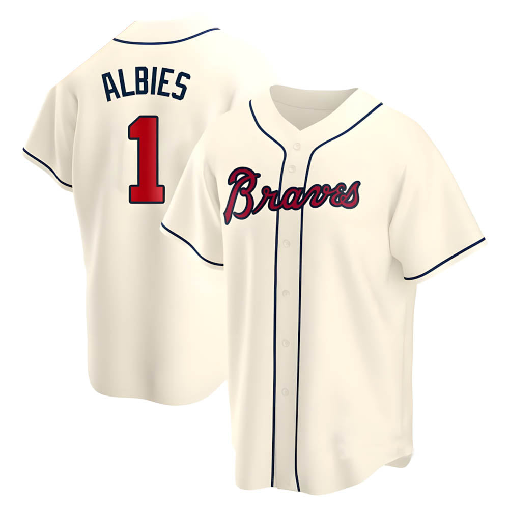 Elroe A.Braves #1 Ozzie Albies Player Cream Replica Alternate Stitched Jerseys