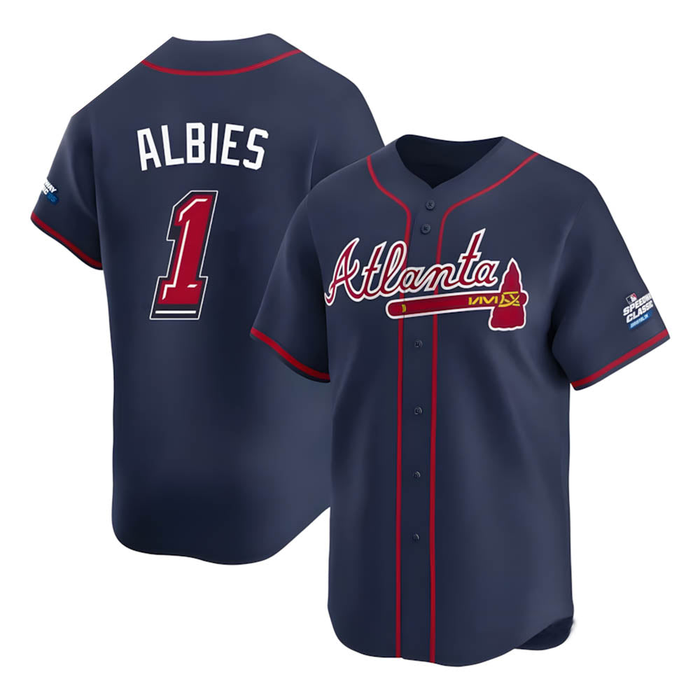 Elroe A.Braves #1 Ozzie Albies Player Navy Limited 2025 Speedway Classic Alternate Stitched Jerseys