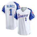 Elroe A.Braves #1 Ozzie Albies Player White Limited Throwback Cooperstown Collection Stitched Jerseys