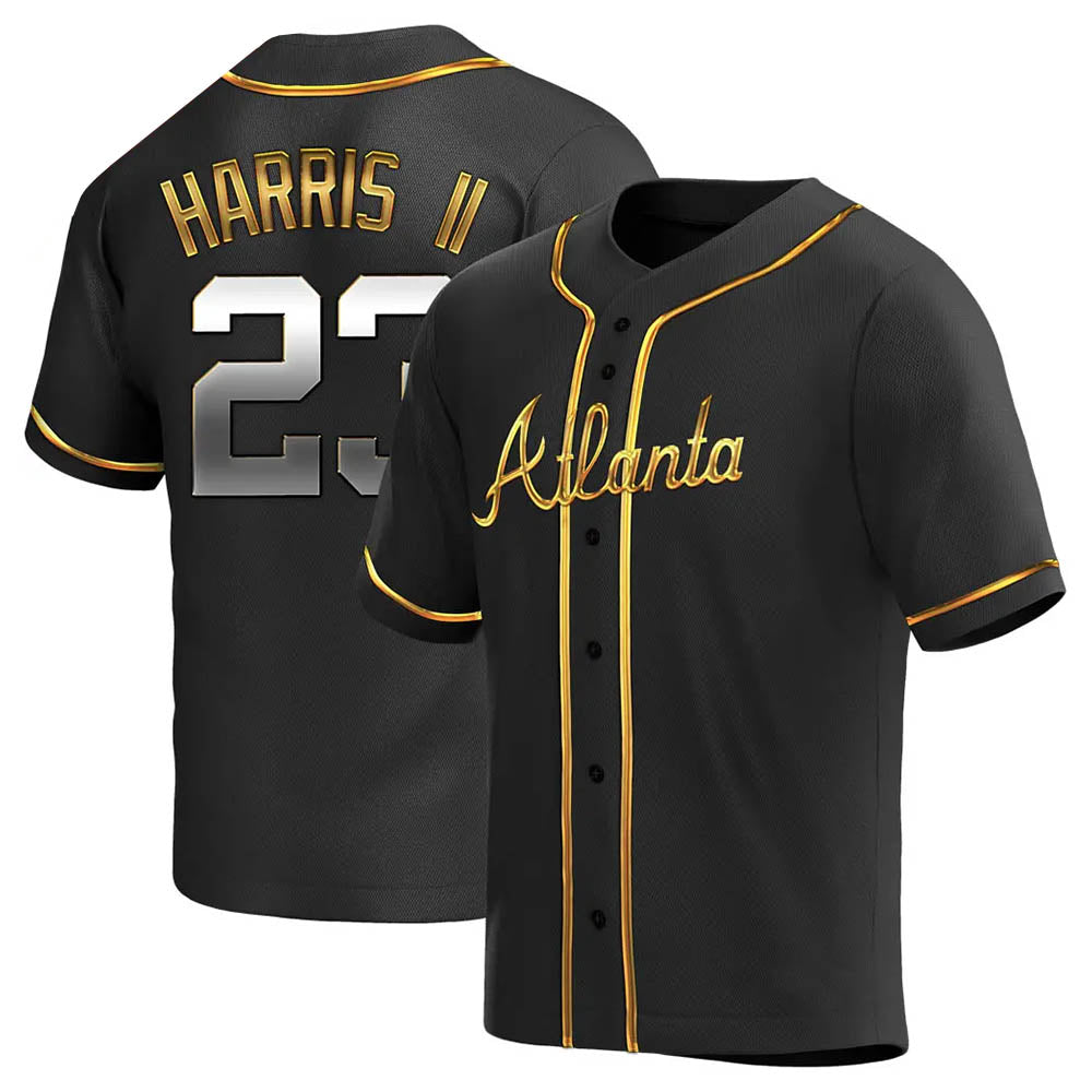 Elroe A.Braves #23 Michael Harris II player Gold Replica Black en Alternate Stitched Jerseys