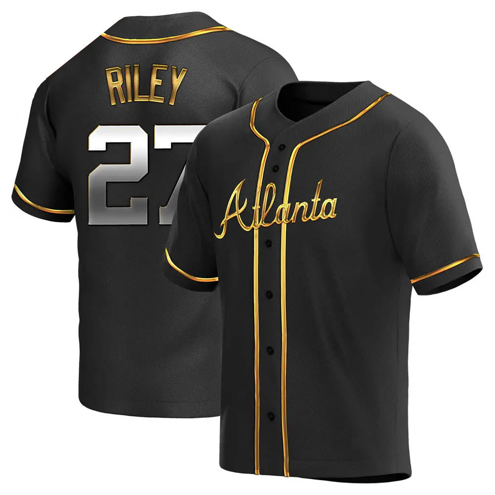 Elroe A.Braves #27 Austin Riley Player Black&Gold Replica en Alternate Stitched Jerseys