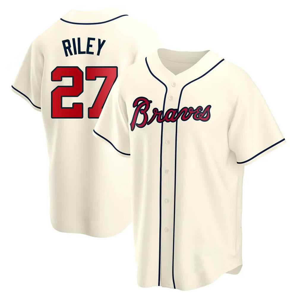 Elroe A.Braves #27 Austin Riley Player Cream Replica Alternate Stitched Jerseys