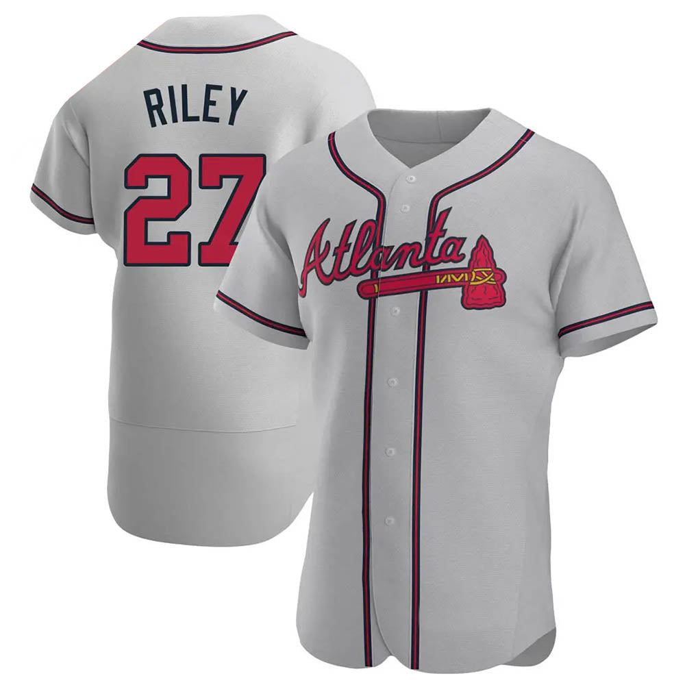 Elroe A.Braves #27 Austin Riley Player Gray Authentic Road Stitched Jerseys