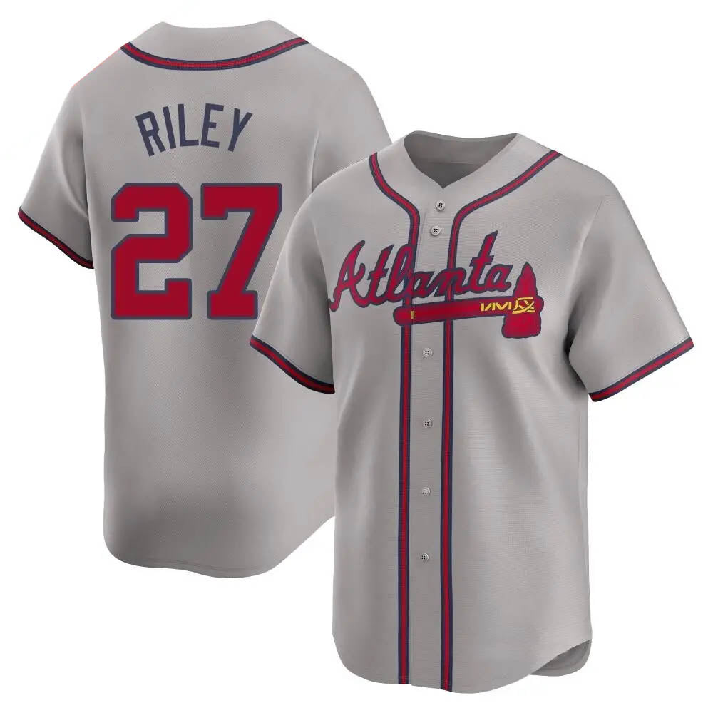 Elroe A.Braves #27 Austin Riley Player Gray Limited Away Stitched Jerseys