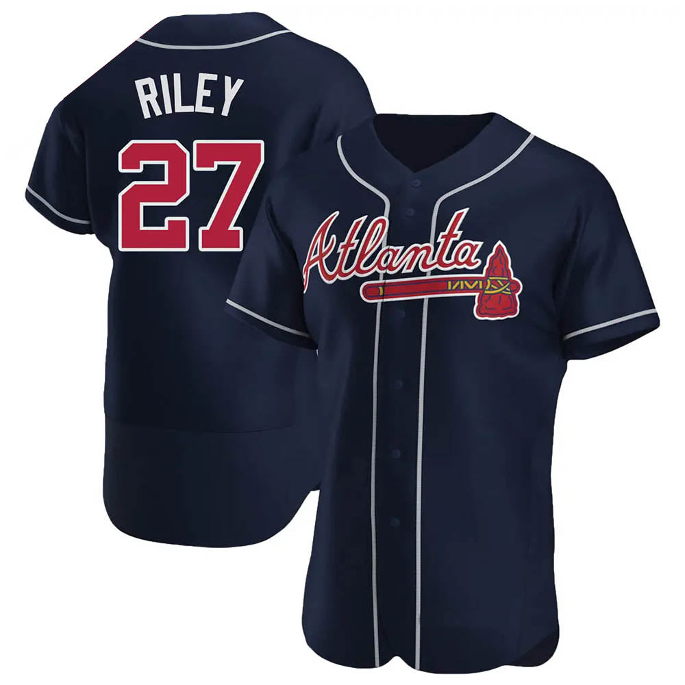 Elroe A.Braves #27 Austin Riley Player Navy Authentic Alternate Stitched Jerseys