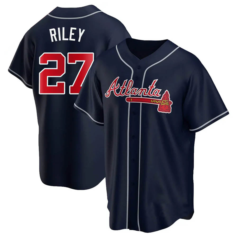 Elroe A.Braves #27 Austin Riley Player Navy Replica Alternate Stitched Jerseys