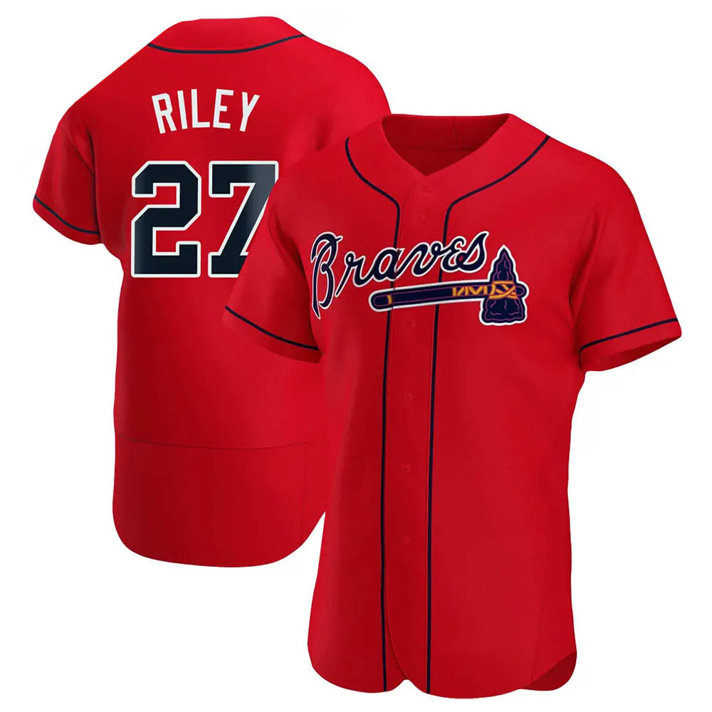 Elroe A.Braves #27 Austin Riley Player Red Authentic Alternate Stitched Jerseys