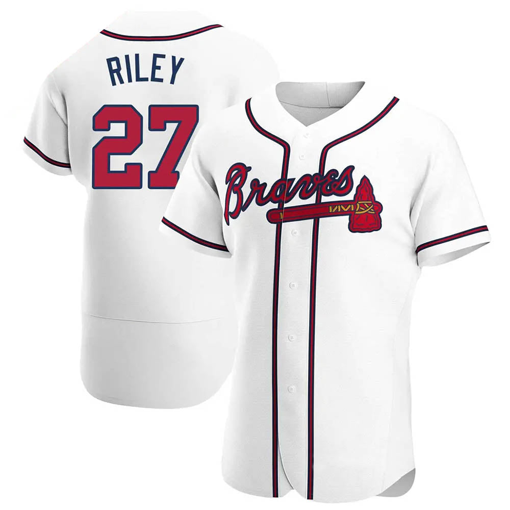 Elroe A.Braves #27 Austin Riley Player White Authentic Home Stitched Jerseys