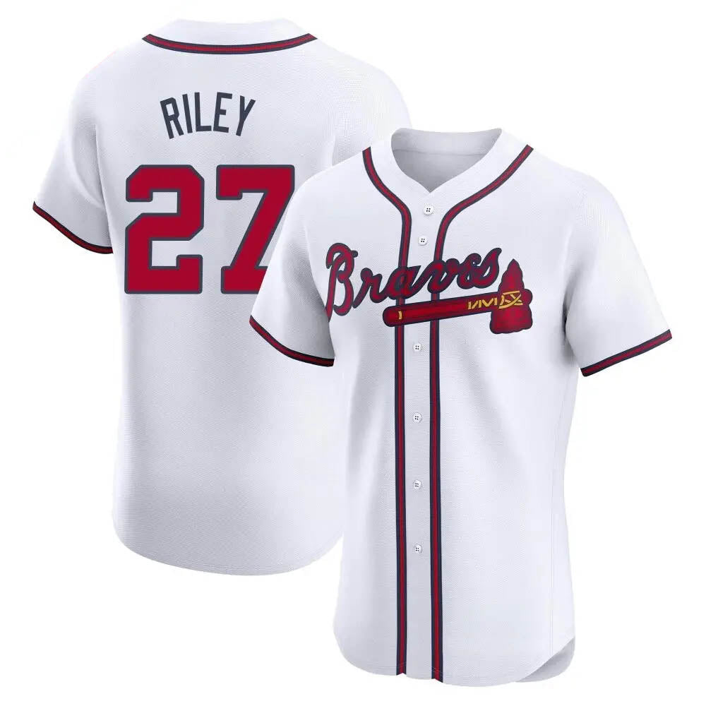 Elroe A.Braves #27 Austin Riley Player White Elite Home Stitched Jerseys