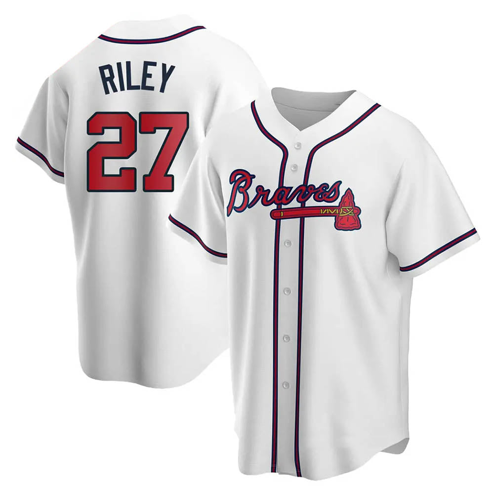 Elroe A.Braves #27 Austin Riley Player White Replica Home Stitched Jerseys