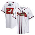 Elroe A.Braves #27 Austin Riley Player White&Gold Replica Program Stitched Jerseys