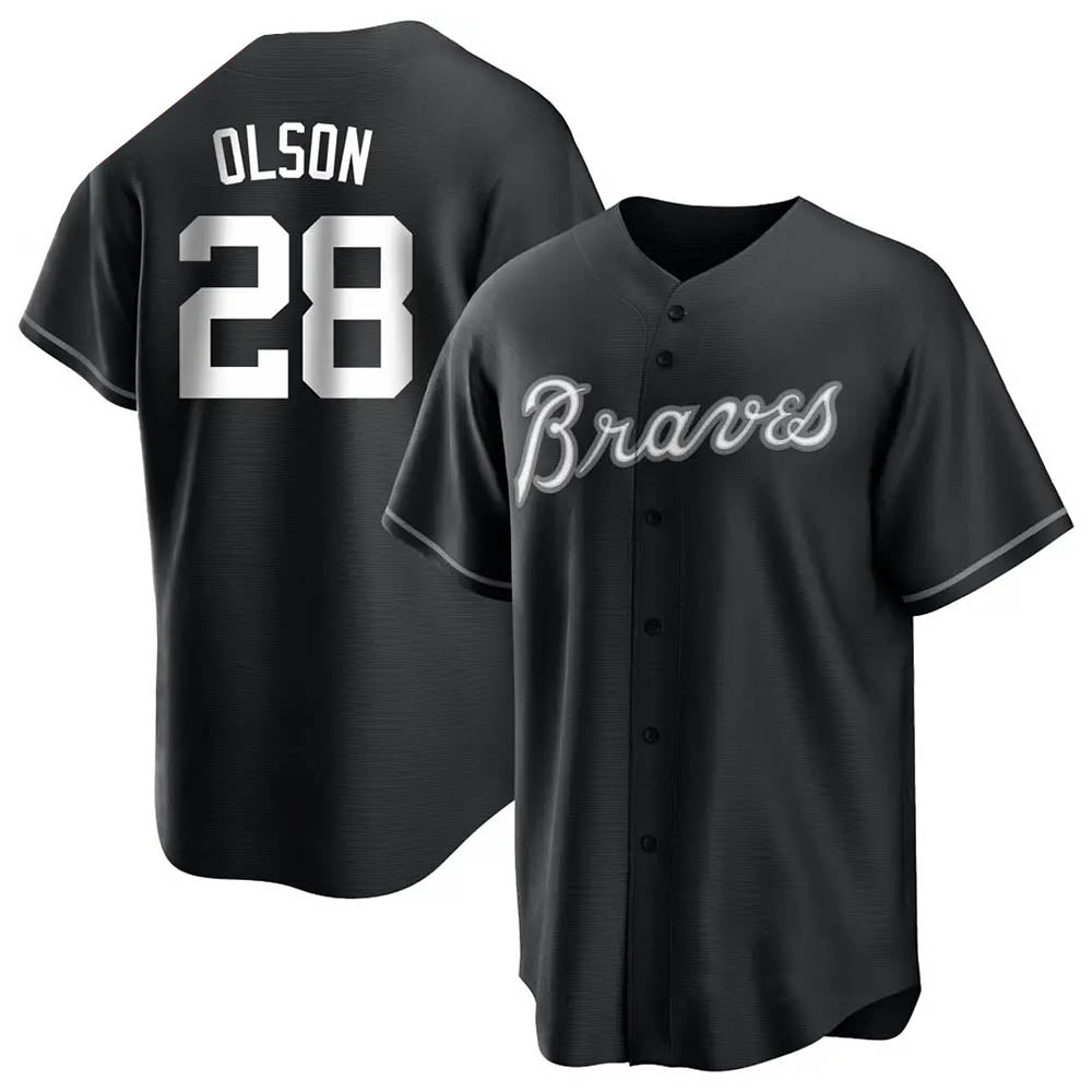 Elroe A.Braves #28 Matt Olson Player Black&White Replica Stitched Jerseys