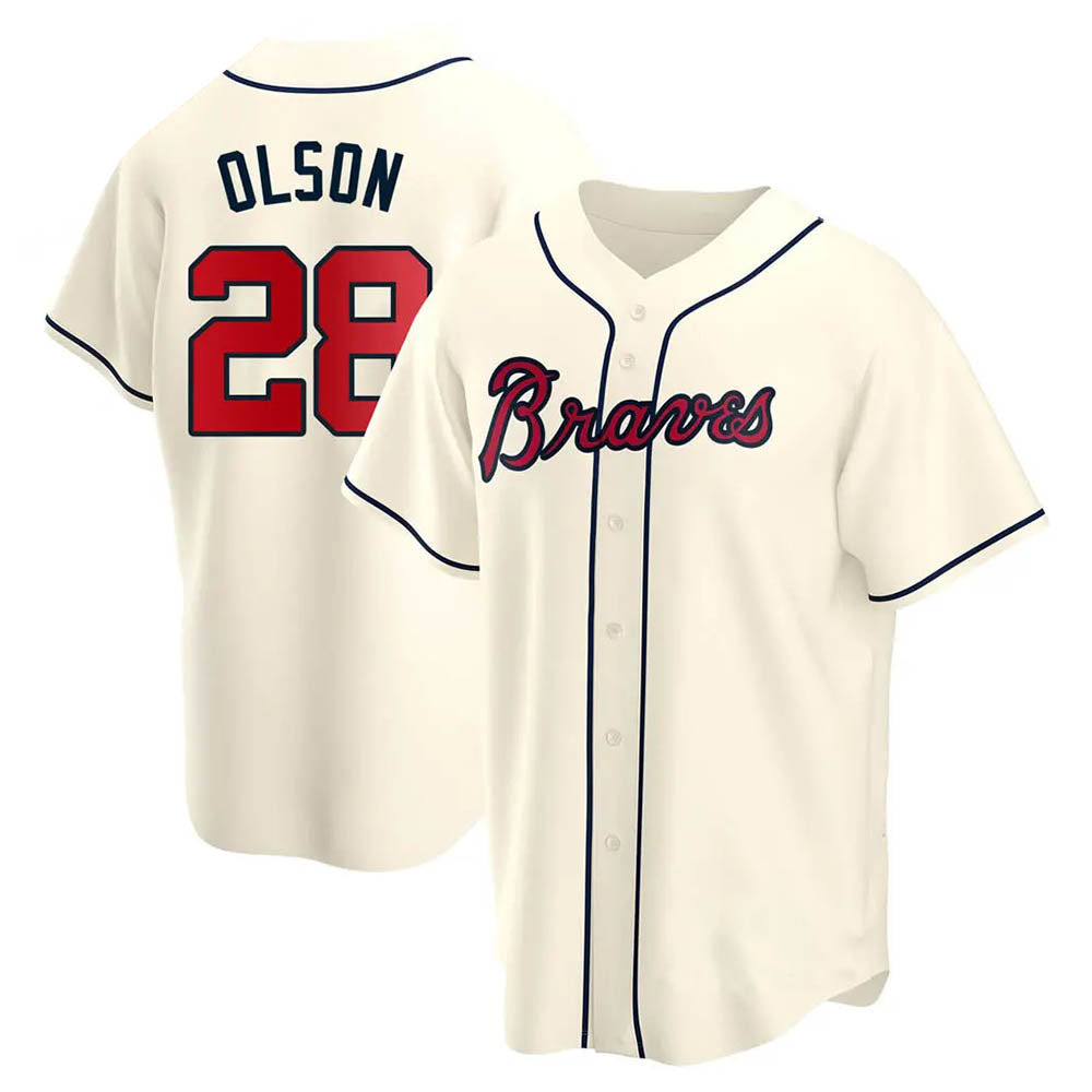 Elroe A.Braves #28 Matt Olson Player Cream Replica Alternate Stitched Jerseys