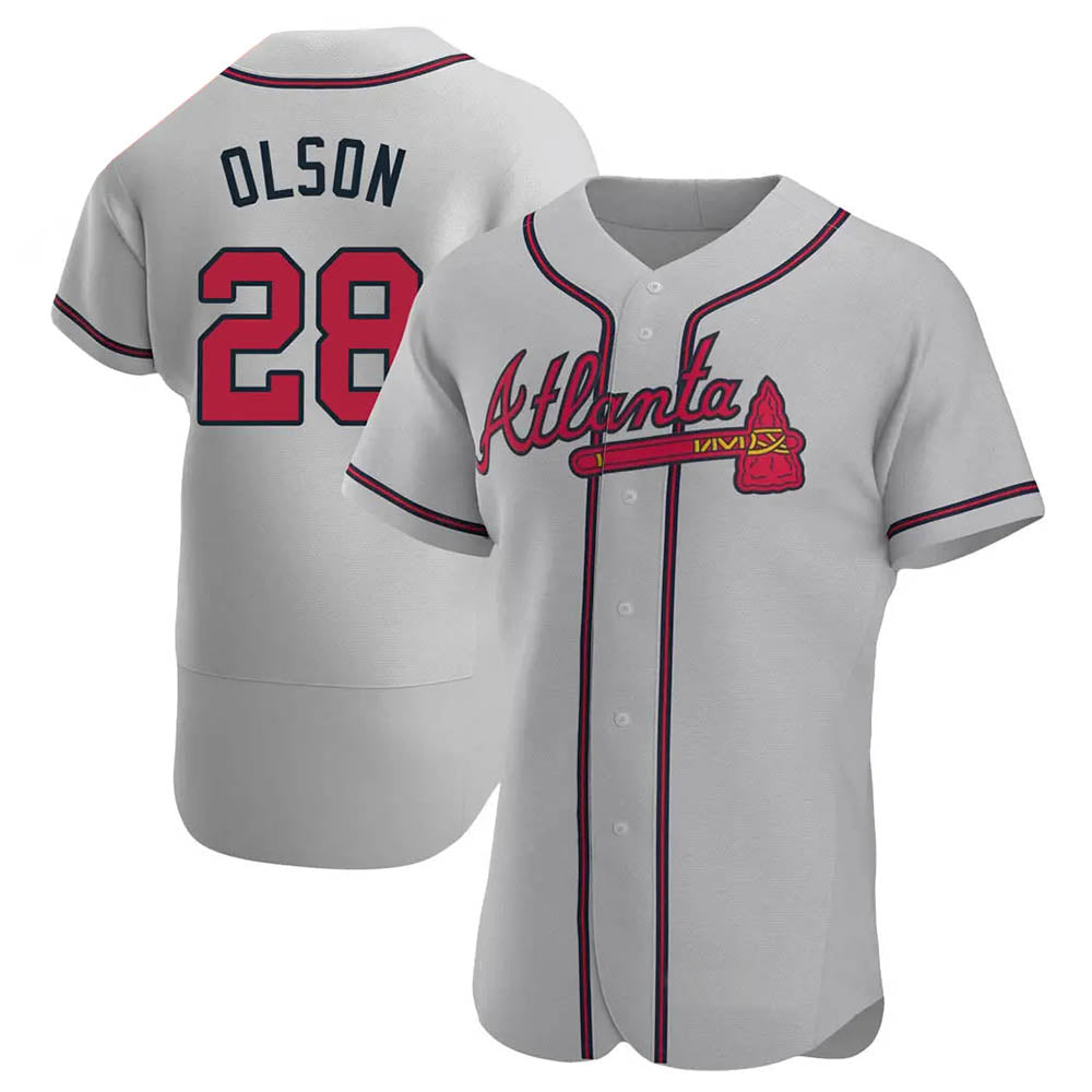 Elroe A.Braves #28 Matt Olson Player Gray Authentic Road Stitched Jerseys