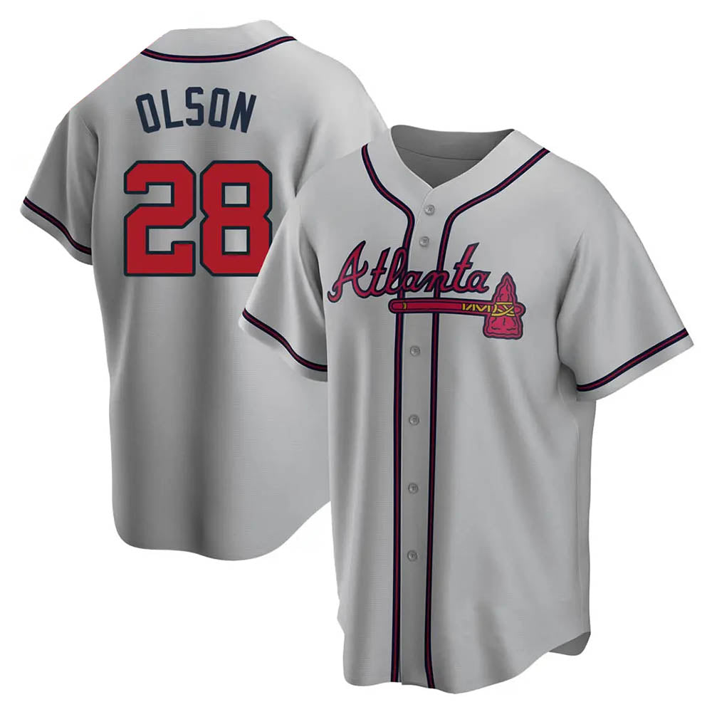 Elroe A.Braves #28 Matt Olson Player Gray Replica Road Stitched Jerseys