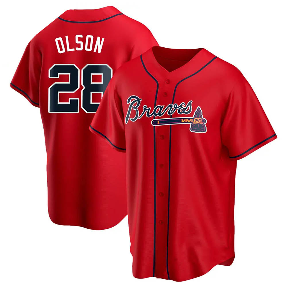 Elroe A.Braves #28 Matt Olson Player Red Replica Alternate Stitched Jerseys