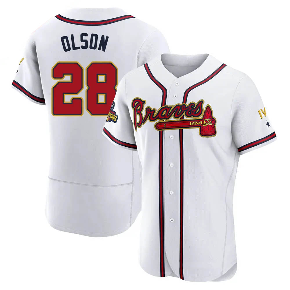 Elroe A.Braves #28 Matt Olson Player White&Gold Authentic Program Stitched Jerseys