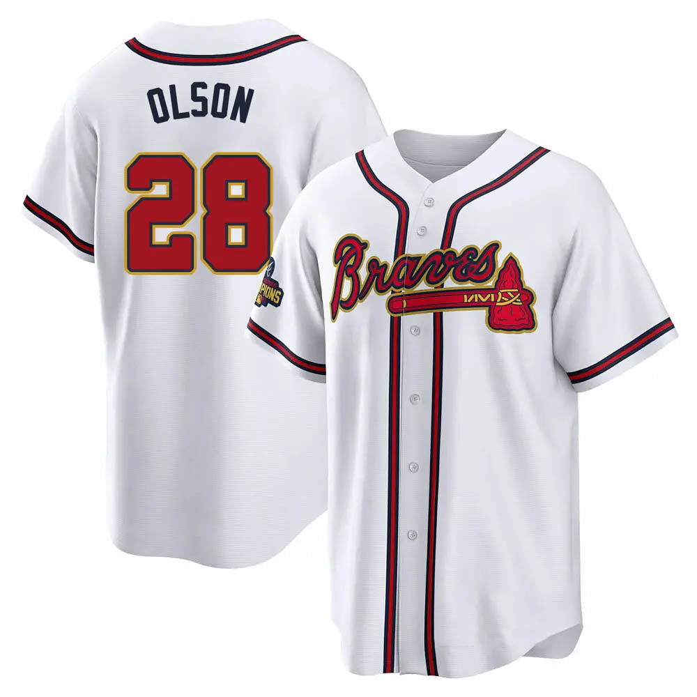 Elroe A.Braves #28 Matt Olson Player White&Gold Replica Program Stitched Jerseys