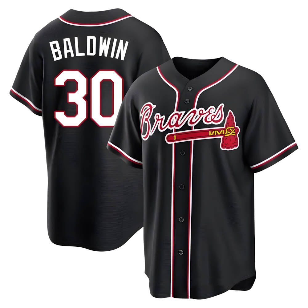 Elroe A.Braves #30 Drake Baldwin player Black Replica Fashion Out Stitched Jerseys